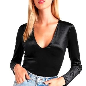 Velvet Deep V-Neck Thong Bodysuit